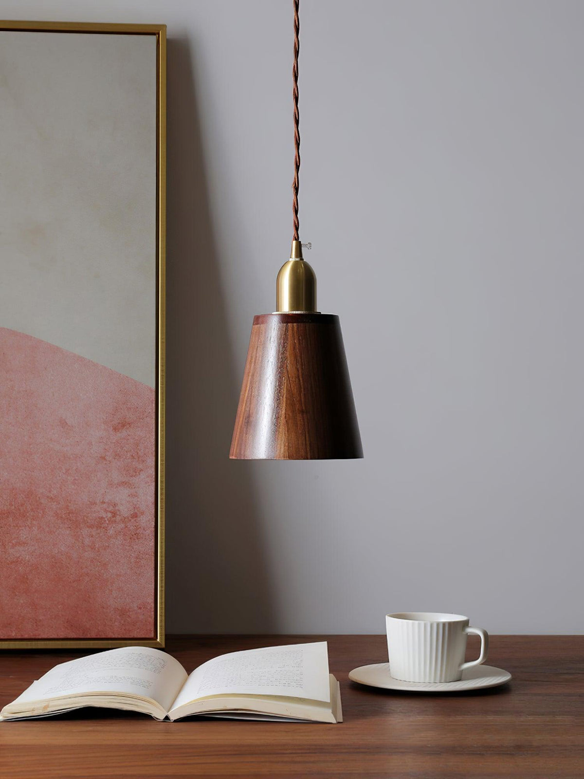 Lyfa Walnut Pendant Light – Modern Brass & Wood Hanging Lamp for Dining, Kitchen, Bedroom