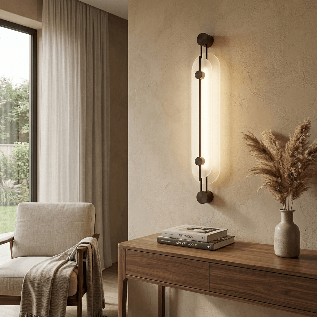 Lyra Vertical Alabaster Wall Sconce with Bronze Accents