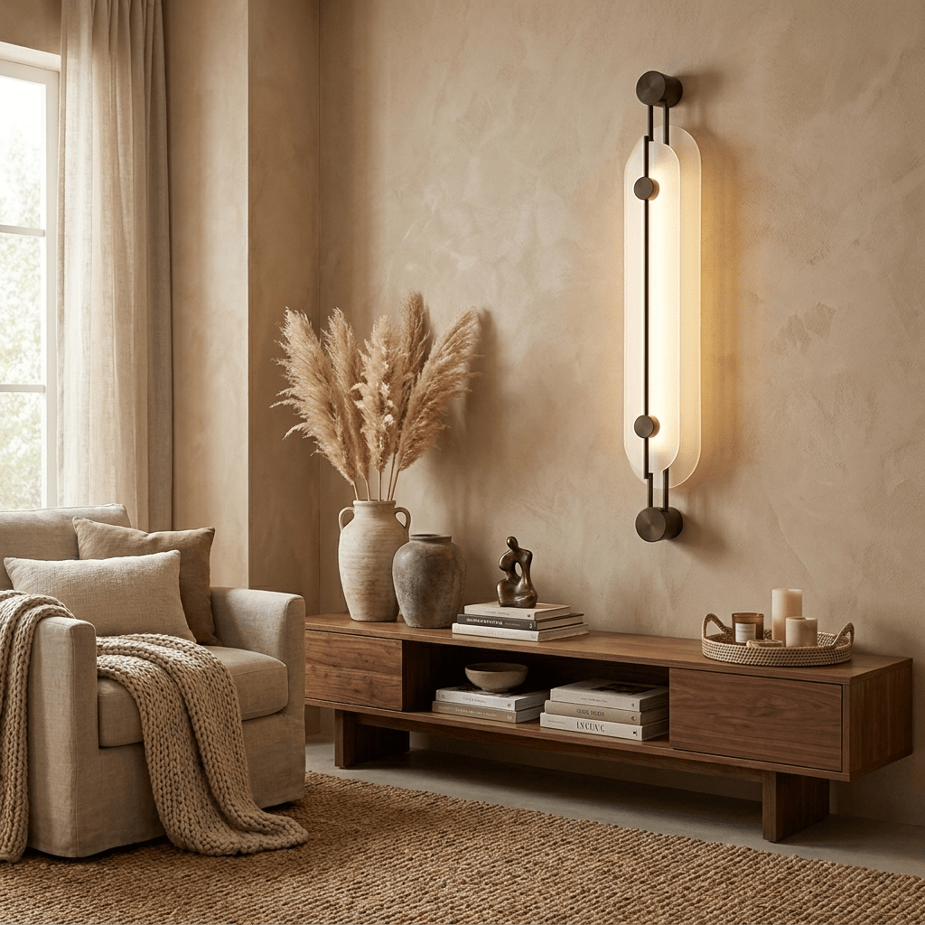 Lyra Vertical Alabaster Wall Sconce with Bronze Accents