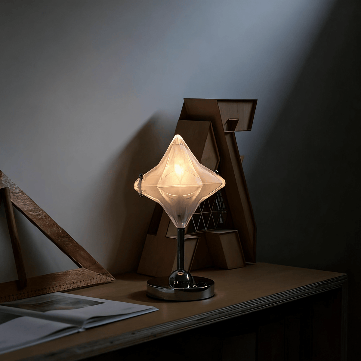 Lyra Star Table Lamp – Modern Glass Diffuser with Chrome Base for Bedside & Living Room