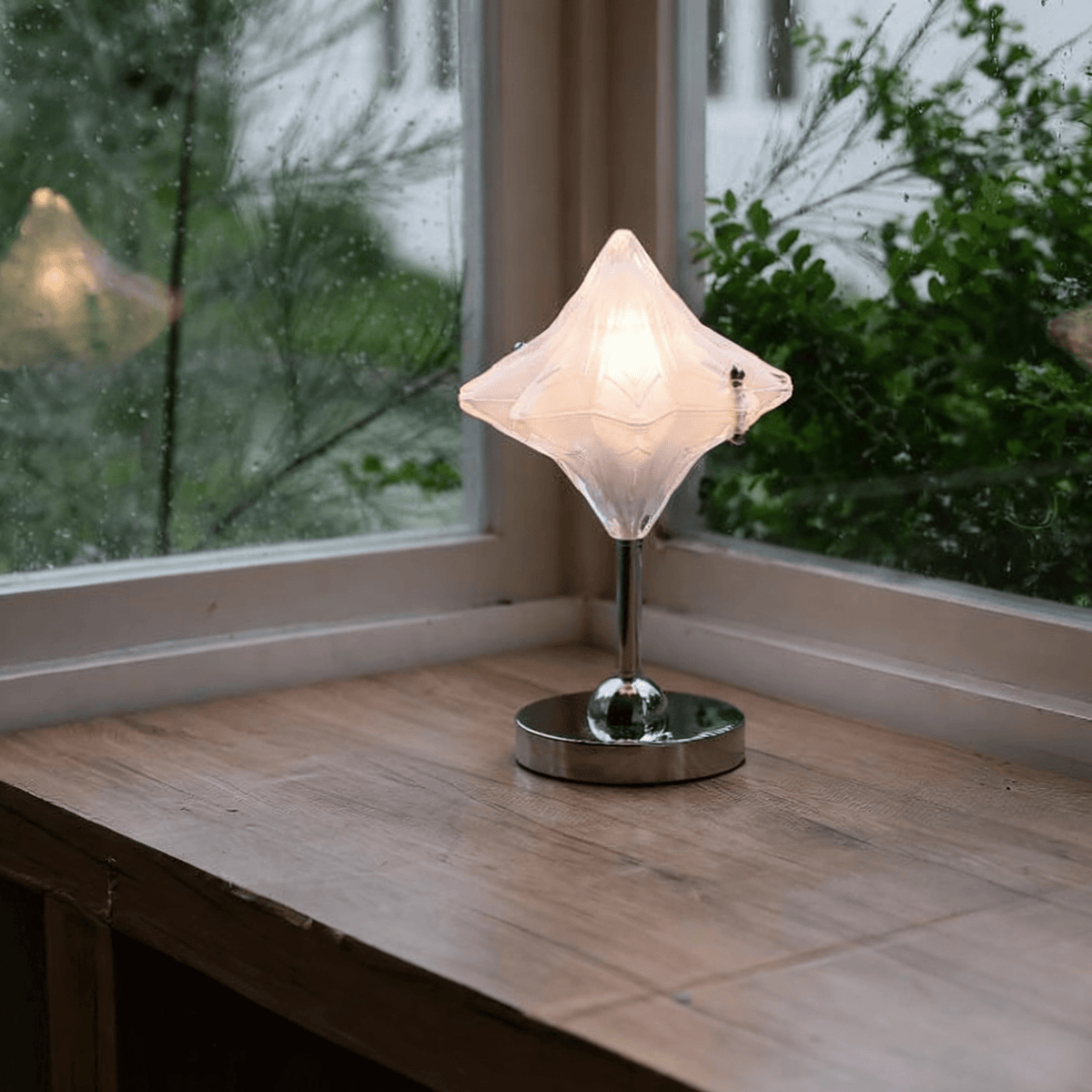 Lyra Star Table Lamp – Modern Glass Diffuser with Chrome Base for Bedside & Living Room