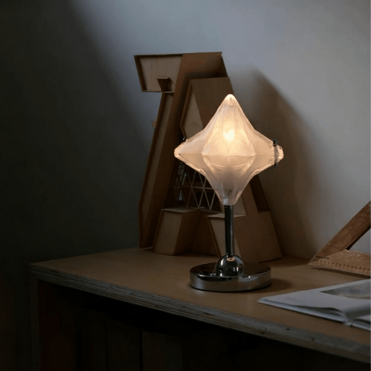 Lyra Star Table Lamp – Modern Glass Diffuser with Chrome Base for Bedside & Living Room