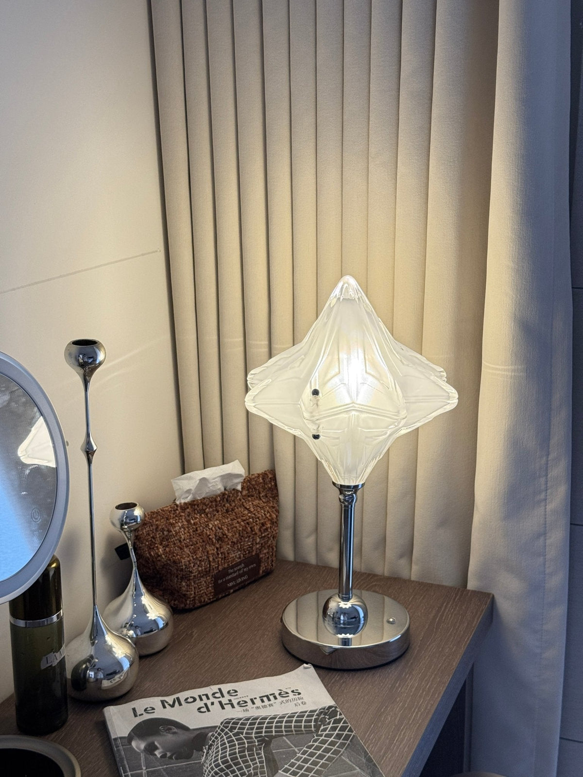 Lyra Star Table Lamp – Modern Glass Diffuser with Chrome Base for Bedside & Living Room