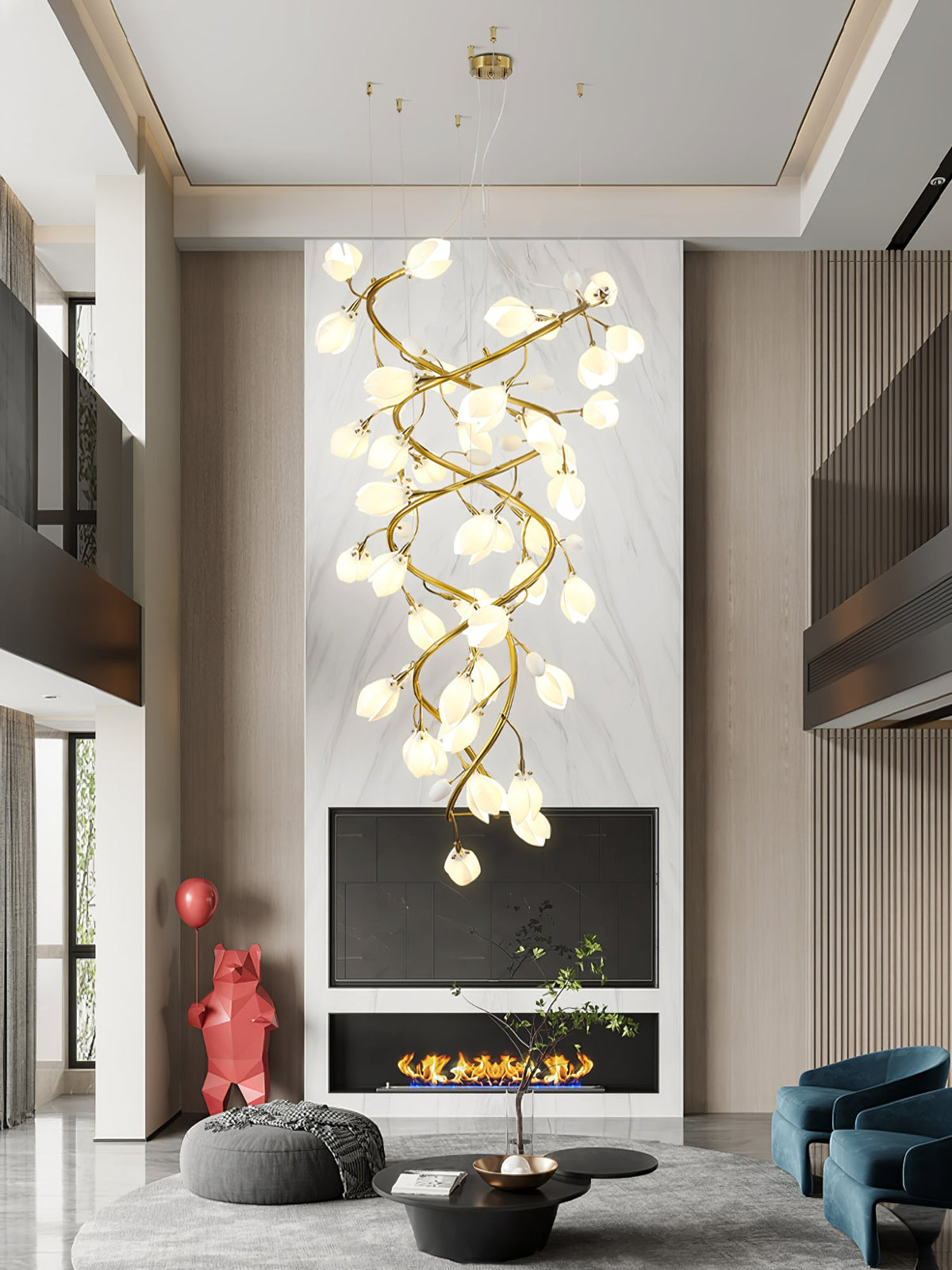 Lysandra Cascade Staircase Chandelier in Gold and Ceramic