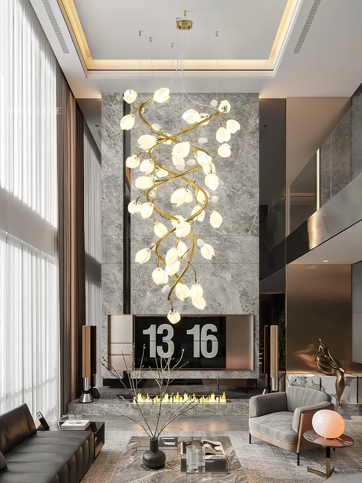 Lysandra Cascade Staircase Chandelier in Gold and Ceramic