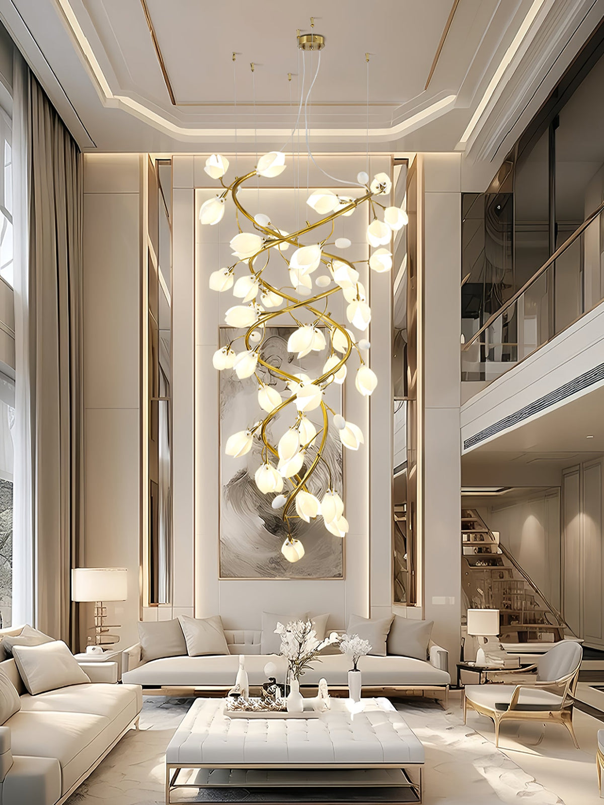 Lysandra Cascade Staircase Chandelier in Gold and Ceramic