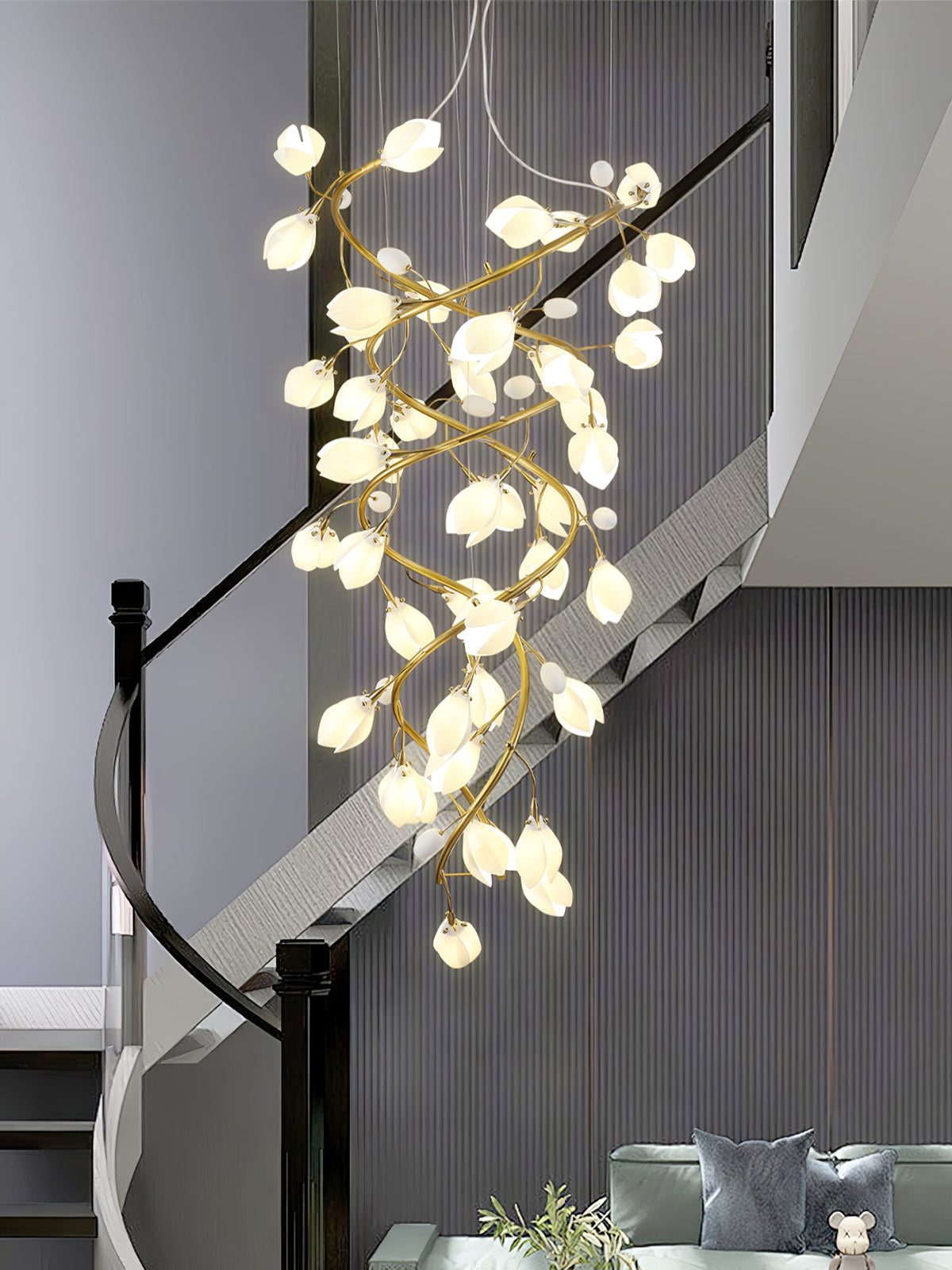 Lysandra Cascade Staircase Chandelier in Gold and Ceramic