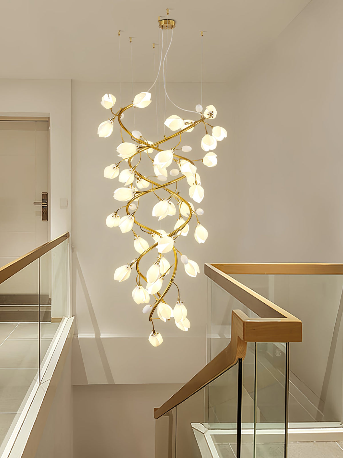 Lysandra Cascade Staircase Chandelier in Gold and Ceramic