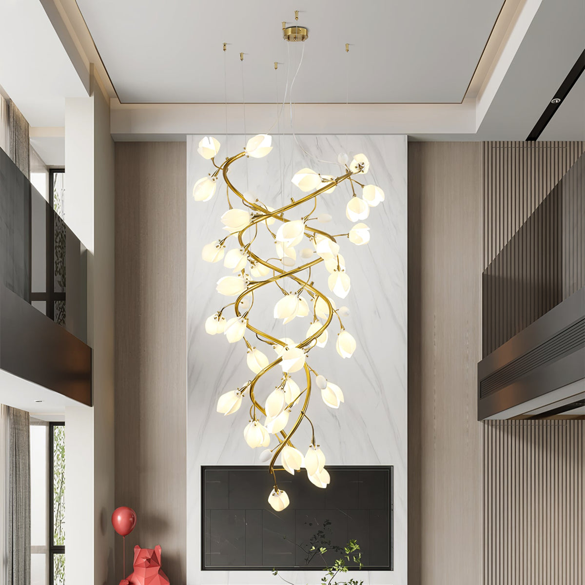 Lysandra Cascade Staircase Chandelier in Gold and Ceramic