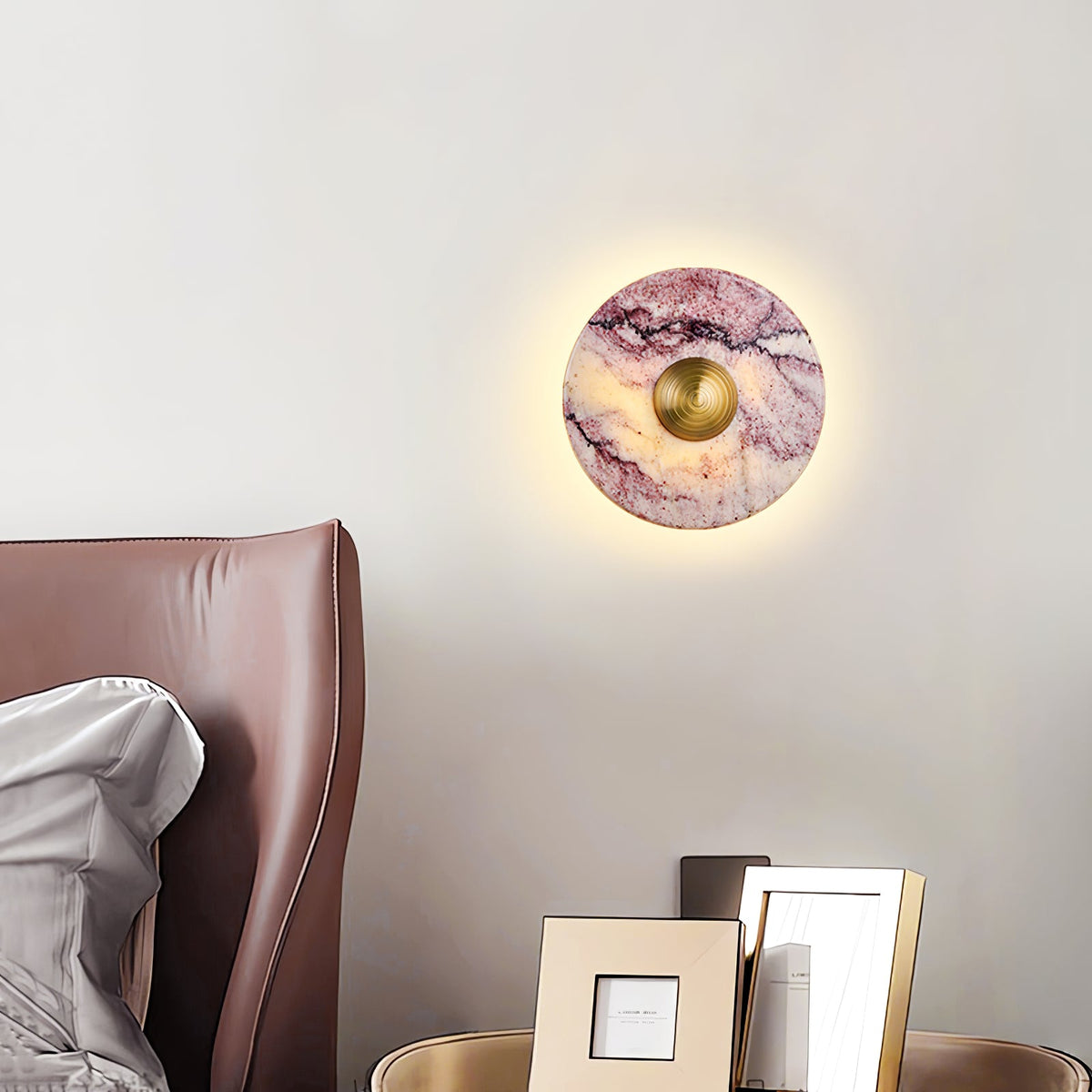 Lysandra Bulgari Purple Marble Wall Sconce with Brass Accent