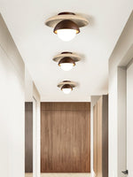 Maelis Travertine Ceiling Light – Modern Flush Mount with Wood Accents