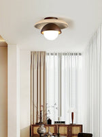 Maelis Travertine Ceiling Light – Modern Flush Mount with Wood Accents
