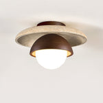 Maelis Travertine Ceiling Light – Modern Flush Mount with Wood Accents