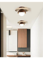 Maelis Travertine Ceiling Light – Modern Flush Mount with Wood Accents