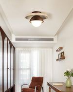 Maelis Travertine Ceiling Light – Modern Flush Mount with Wood Accents