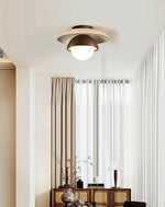 Maelis Travertine Ceiling Light – Modern Flush Mount with Wood Accents