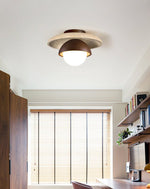 Maelis Travertine Ceiling Light – Modern Flush Mount with Wood Accents