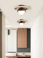 Maelis Travertine Ceiling Light – Modern Flush Mount with Wood Accents
