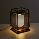 Maelis Sculptural Table Lamp with Perforated Metal Shade and Wooden Base