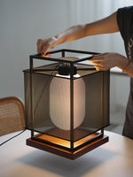 Maelis Sculptural Table Lamp with Perforated Metal Shade and Wooden Base