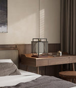 Maelis Sculptural Table Lamp with Perforated Metal Shade and Wooden Base