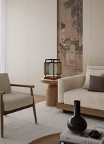 Maelis Sculptural Table Lamp with Perforated Metal Shade and Wooden Base