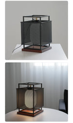 Maelis Sculptural Table Lamp with Perforated Metal Shade and Wooden Base
