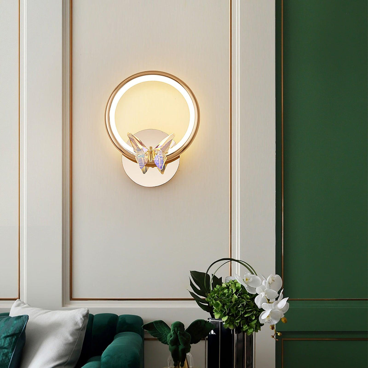 Crystal Butterfly Wall Sconce with LED Light in Gold Finish