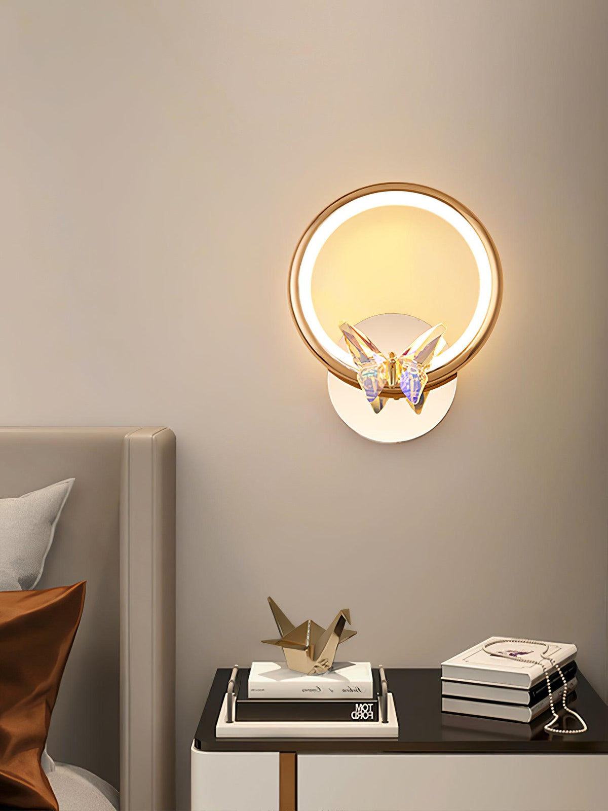 Crystal Butterfly Wall Sconce with LED Light in Gold Finish