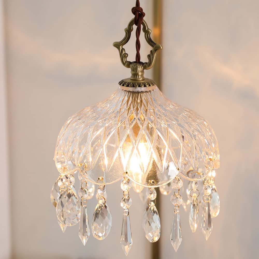 All Copper Retro Light Luxury Crystal Glass Small Pendant Lamp