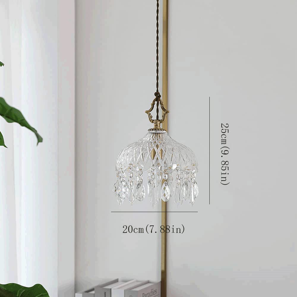 All Copper Retro Light Luxury Crystal Glass Small Pendant Lamp