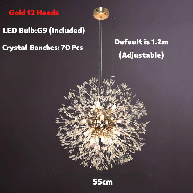 Luxury Style Living Room Lamp Nordic Dandelion Crystal Chandelier