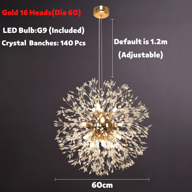 Luxury Style Living Room Lamp Nordic Dandelion Crystal Chandelier