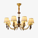 Majestic Veil Chandelier — Pleated Fabric Shades, Walnut & Brass, 3/5/8-Light