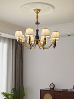 Majestic Veil Chandelier — Pleated Fabric Shades, Walnut & Brass, 3/5/8-Light