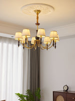 Majestic Veil Chandelier — Pleated Fabric Shades, Walnut & Brass, 3/5/8-Light