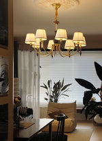 Majestic Veil Chandelier — Pleated Fabric Shades, Walnut & Brass, 3/5/8-Light