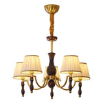Majestic Veil Chandelier — Pleated Fabric Shades, Walnut & Brass, 3/5/8-Light
