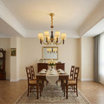 Majestic Veil Chandelier — Pleated Fabric Shades, Walnut & Brass, 3/5/8-Light