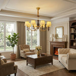 Majestic Veil Chandelier — Pleated Fabric Shades, Walnut & Brass, 3/5/8-Light