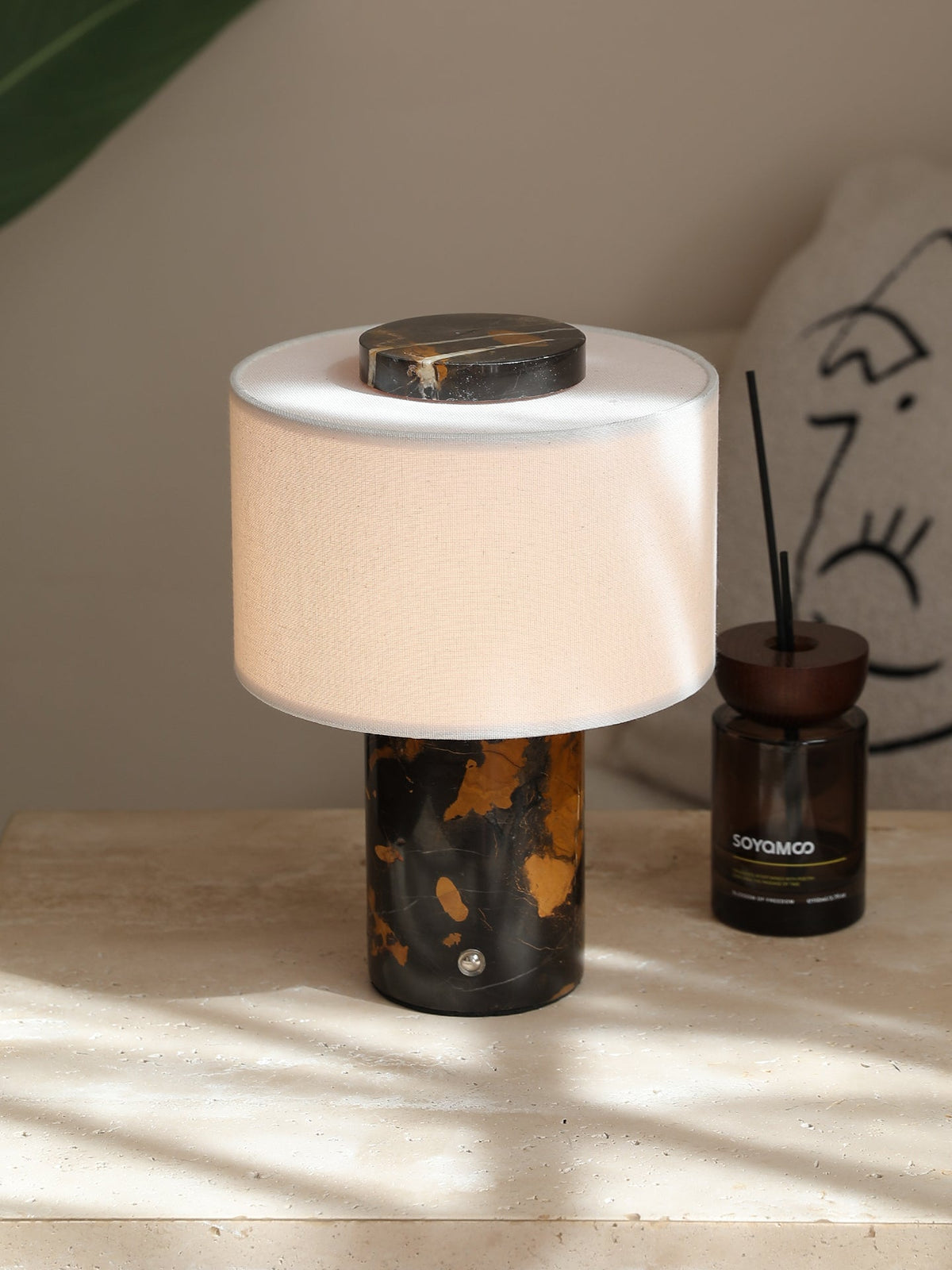 Marbella Stone Table Lamp with Linen Shade for Modern Interiors