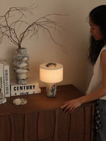Marbella Stone Table Lamp with Linen Shade for Modern Interiors