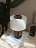 Marbella Stone Table Lamp with Linen Shade for Modern Interiors