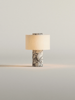 Marbella Stone Table Lamp with Linen Shade for Modern Interiors