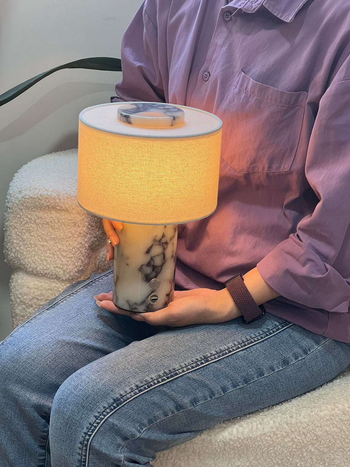 Marbella Stone Table Lamp with Linen Shade for Modern Interiors