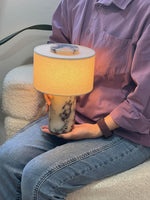 Marbella Stone Table Lamp with Linen Shade for Modern Interiors