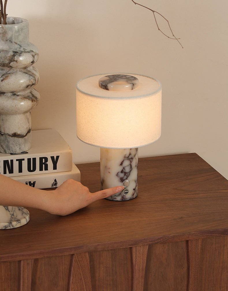 Marbella Stone Table Lamp with Linen Shade for Modern Interiors
