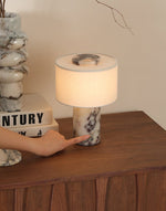 Marbella Stone Table Lamp with Linen Shade for Modern Interiors