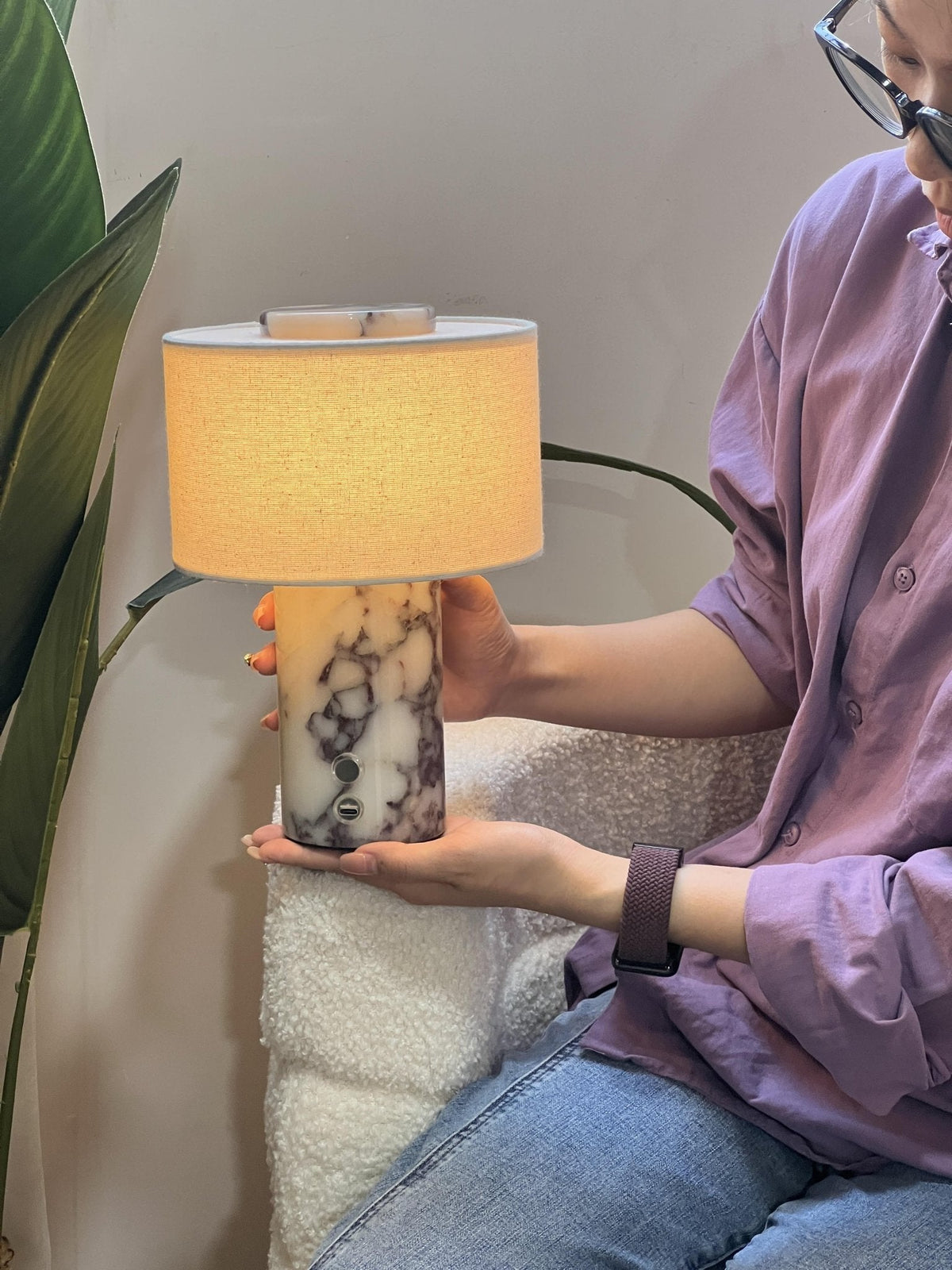 Marbella Stone Table Lamp with Linen Shade for Modern Interiors