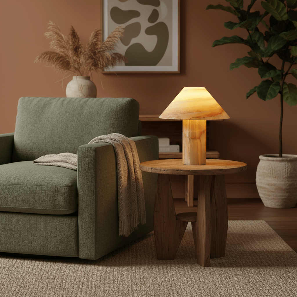 Marbelle Onyx Table Lamp – Hand-Carved Natural Stone Bedside Light